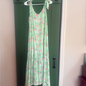 Kenny Flowers Green and Pink Flamingo Maxi Beach dress